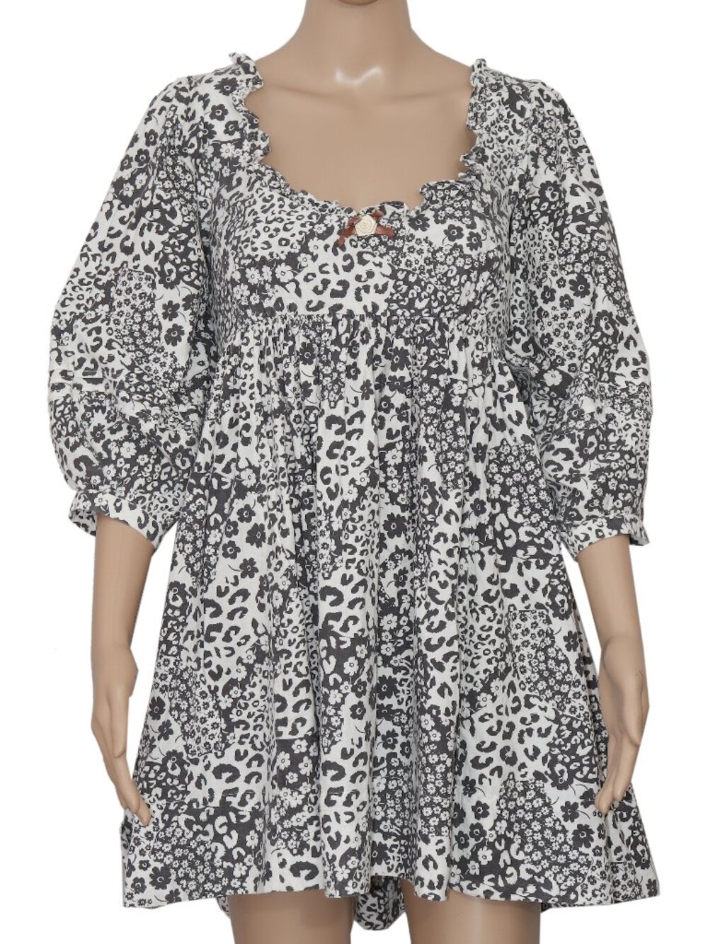 Free People Leopard Printed Cutout Puff Sleeve Tie Knot Mini Dress S
